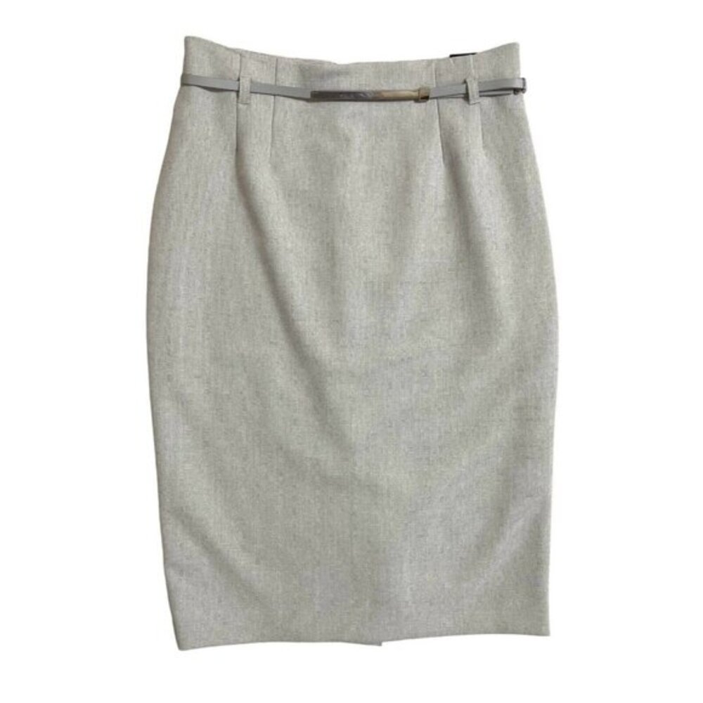 Amanda+Chelsea Signature Pencil Skirt Belted Above Knee Fitted Gray SZ 8 NWT